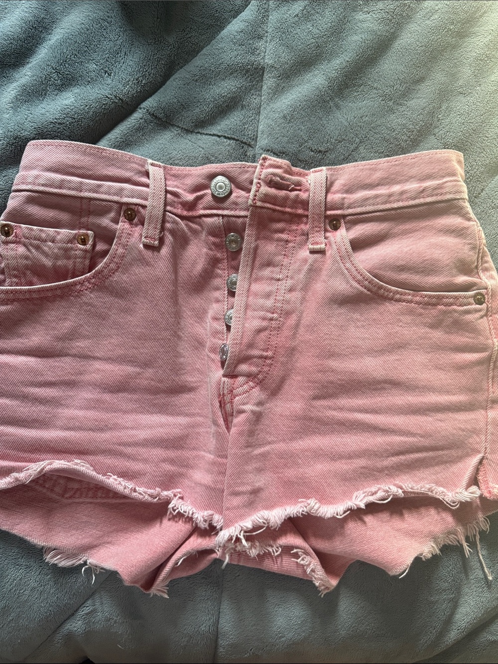 Levi's Pink Frayed Hem Button-Fly Denim Shorts